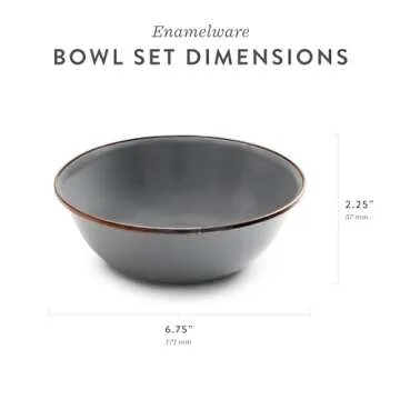 Barebones Enamel Bowl Set - Dish Set of 2 Bowls - Enamelware Set for Camping and Everyday Use (Slate Gray)