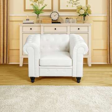 Naomi Home Emery Chesterfield Single Sofa Chair for Living Room, Mid Century Chair with Rolled Arms,...