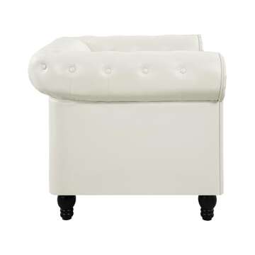 Naomi Home Emery Chesterfield Single Sofa Chair for Living Room, Mid Century Chair with Rolled Arms, Tufted Cushion, Solid Wooden Legs Reading Chairs for Bedroom Comfy Tool-Free Assembly – Off White