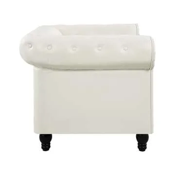 Naomi Home Emery Chesterfield Single Sofa Chair for Living Room, Mid Century Chair with Rolled Arms, Tufted Cushion, Solid Wooden Legs Reading Chairs for Bedroom Comfy Tool-Free Assembly – Off White