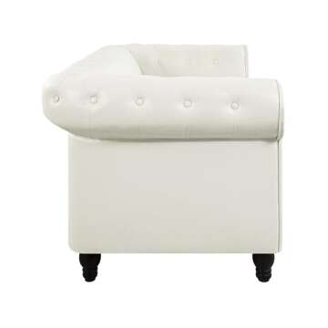 Naomi Home Emery Chesterfield Single Sofa Chair for Living Room, Mid Century Chair with Rolled Arms, Tufted Cushion, Solid Wooden Legs Reading Chairs for Bedroom Comfy Tool-Free Assembly – Off White