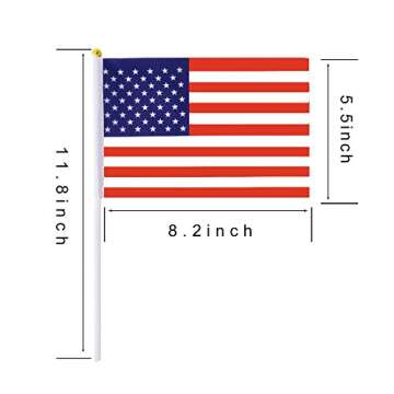 25 Pack Hand Held Small Mini Flag USA US Flag American Flag Stick Flag Round Top National Country Fl...