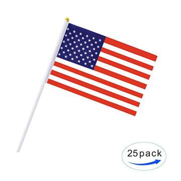 25 Pack Hand Held Small Mini Flag USA US Flag American Flag Stick Flag Round Top National Country Flags,Party Decorations Supplies For Parades,World Cup,Festival Events ,International Festival.