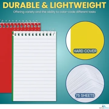 1InTheOffice Spiral Memo Pads with 75 College Ruled Sheets