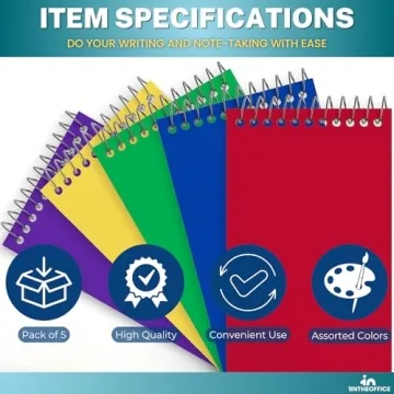 1InTheOffice Spiral Memo Pads with 75 College Ruled Sheets