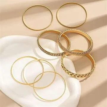 8Pcs Bohemian Indian Chunky Stackable Textured Bangle Bracelet Set Multilayer Boho Cable Rhinestone Bead Bracelet for Women Friend Vintage African Wedding Jewelry Birthday Gift-P 8pcs-1