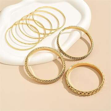 8Pcs Bohemian Indian Chunky Stackable Textured Bangle Bracelet Set Multilayer Boho Cable Rhinestone Bead Bracelet for Women Friend Vintage African Wedding Jewelry Birthday Gift-P 8pcs-1