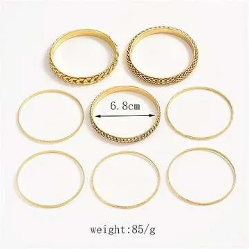 8Pcs Bohemian Indian Chunky Stackable Textured Bangle Bracelet Set Multilayer Boho Cable Rhinestone Bead Bracelet for Women Friend Vintage African Wedding Jewelry Birthday Gift-P 8pcs-1