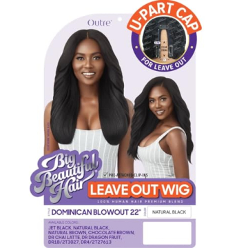 Outre Big Beautiful Human Hair Blend U Part Cap Leave Out Wig DOMINICAN BLOWOUT 22" (NBRN)