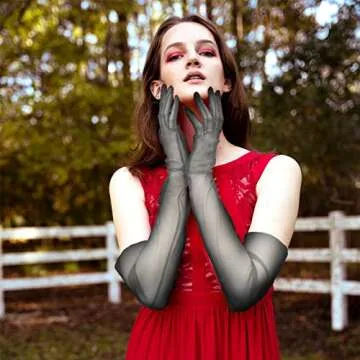 Vin Beauty Black Mesh Gloves, Long Black Gloves, Women's Long Sexy Gloves, Mesh Long Gloves, Black Sheer Gloves, Women Long Gloves for Opera Party Dress Wedding Bridal Gloves