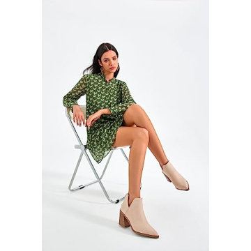 FISACE Womens Pointed Toe Stacked Heel Ankle Booties