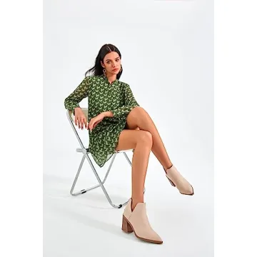 FISACE Womens Pointed Toe Stacked Heel Ankle Booties