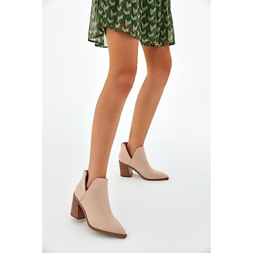 FISACE Womens Pointed Toe Stacked Heel Ankle Booties