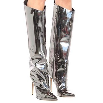 YIYA Women's Metallic Knee High Stiletto Boots