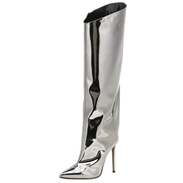 YIYA Women's Metallic Knee High Stiletto Boots