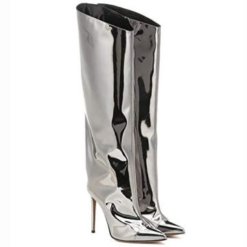 YIYA Women's Metallic Knee High Stiletto Boots