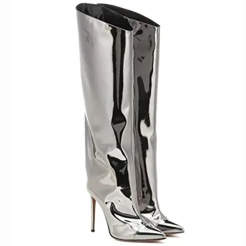 YIYA Women's Metallic Knee High Stiletto Boots