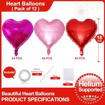 Lovoir 12 Pcs Red Heart Shape Foil Mylar Balloons 18 Inch Love Balloons for Valentine's Day Birthday...