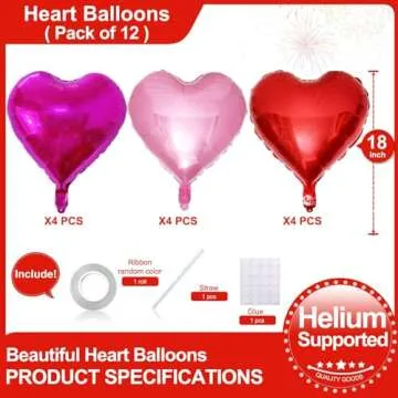 Lovoir 12 Pcs Red Heart Shape Foil Mylar Balloons 18 Inch Love Balloons for Valentine's Day Birthday...