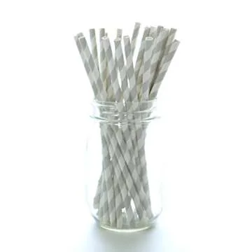Elegant Silver Striped Paper Straws - Eco-Friendly Pack of 25