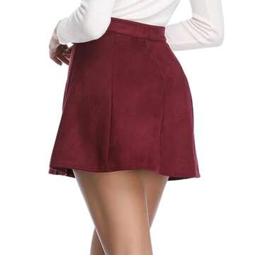 Fuinloth Women's Faux Suede Skirt Button Closure A-Line High Wasit Mini Short Skirt 2023 Wine Large (US 12-14)