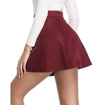 Fuinloth Women's Faux Suede Skirt Button Closure A-Line High Wasit Mini Short Skirt 2023 Wine Large (US 12-14)