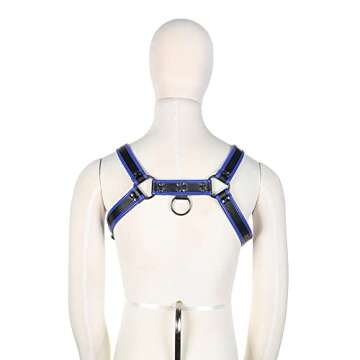 Beautysdream Men's PU Leather Shoulder Support Chest Harness Adjustable Buckles Accerssory (blue), O...