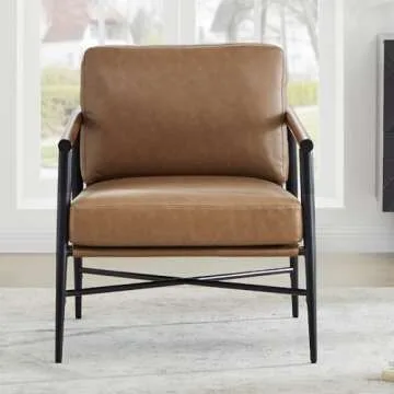Stylish Mid Century Accent Chair with Wooden Armrests