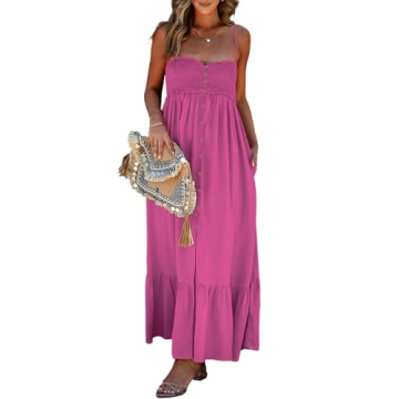 Dokotoo Beach Boho Dresses for Women 2025 Sleeveless Button Down Smocked Spaghetti Straps Open Back ...