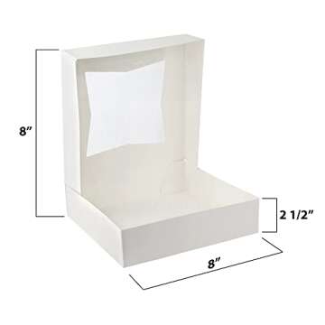 MT Products White Cookie Box 8" x 8" x 2.5" - Auto Pop-Up Bakery Boxes with Window (Pack of 15) - Made in the USA