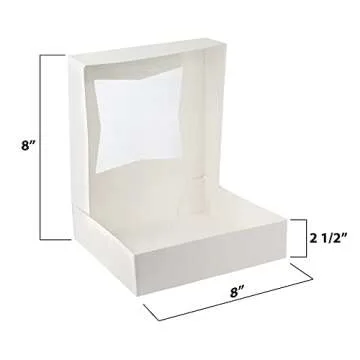 MT Products White Cookie Box 8" x 8" x 2.5" - Auto Pop-Up Bakery Boxes with Window (Pack of 15) - Made in the USA