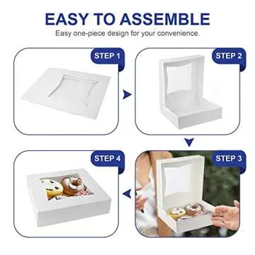 MT Products White Cookie Box 8" x 8" x 2.5" - Auto Pop-Up Bakery Boxes with Window (Pack of 15) - Made in the USA