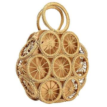 Straw Crossbody Bag for Summer Women Beach Shoulder Top Round Lemon Pattern Tote Handbag (1)