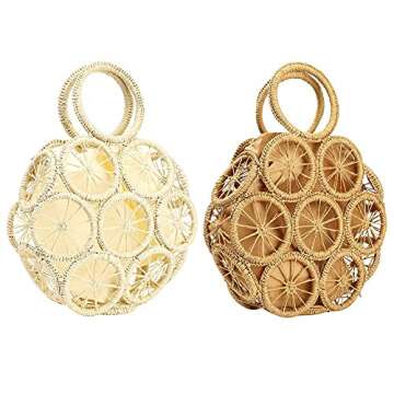 Straw Crossbody Bag for Summer Women Beach Shoulder Top Round Lemon Pattern Tote Handbag (1)