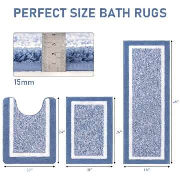 Pauwer 3 Pieces Bathroom Rugs Sets, Ultra Soft Non-Slip Mats, Microfiber Absorbent Bath Rugs with U-...