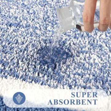 Pauwer 3 Pieces Bathroom Rugs Sets, Ultra Soft Non-Slip Mats, Microfiber Absorbent Bath Rugs with U-Shaped Toilet Rug for Bath Floor, Tub, Shower, Blue