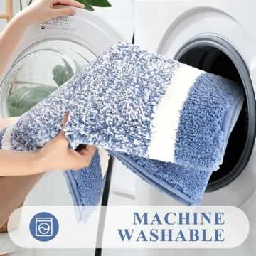 Pauwer 3 Pieces Bathroom Rugs Sets, Ultra Soft Non-Slip Mats, Microfiber Absorbent Bath Rugs with U-Shaped Toilet Rug for Bath Floor, Tub, Shower, Blue