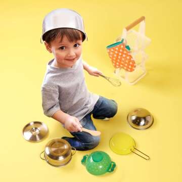B. toys- Mini Chef - Pot & Pan Playset- Pretend Play Kitchen Accessories – Pot, Pan & Role-Play Cookware – Cooking Toys for Kids – Pretend Play Set – 3 Years + (9 Pcs)