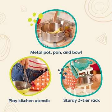 B. toys- Mini Chef - Pot & Pan Playset- Pretend Play Kitchen Accessories – Pot, Pan & Role-Play Cookware – Cooking Toys for Kids – Pretend Play Set – 3 Years + (9 Pcs)