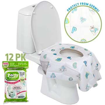 Potty Shields Toilet Seat Covers Disposable (12 Pack) - XL Waterproof Toilet Cover for Toddlers, Kid...