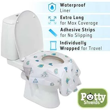 Potty Shields Toilet Seat Covers Disposable (12 Pack) - XL Waterproof Toilet Cover for Toddlers, Kids & Adults - Portable & Individually Wrapped for Travel, Potty Training, Vacations, Public Restrooms