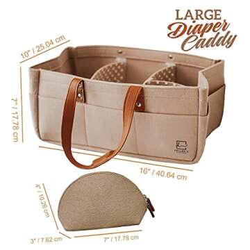 Keller's Corner Baby Diaper Caddy Organizer Beige Large & Small Pouch/Portable Holder Bag for Changi...