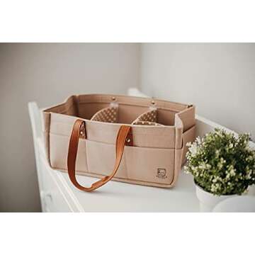 Keller's Corner Baby Diaper Caddy Organizer Beige Large & Small Pouch/Portable Holder Bag for Changing Table & Car/Nursery Storage Bin/Newborn Essentials Must Have