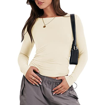 ANRABESS Women’s Chic Long Sleeve Crop Top - Comfortable Fit for Casual and Dressy Occasions