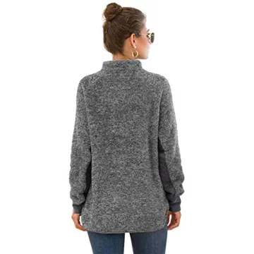 VIISHOW Women's Warm Long Sleeves Oblique Button Neck Splice Geometric Pattern Fleece Pullover Coat Sweatshirts Outwear with Pocket Dark Gray Large