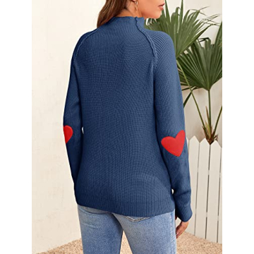 FERBIA Women Turtleneck Sweater Oversize Heart Slouchy Chunky Pullover Baggy Batwing Knit Cute Loose Fall Cozy Comfy Top Navy