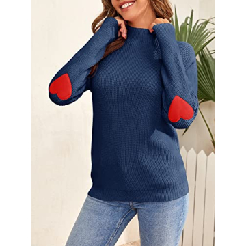 FERBIA Women Turtleneck Sweater Oversize Heart Slouchy Chunky Pullover Baggy Batwing Knit Cute Loose Fall Cozy Comfy Top Navy