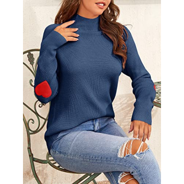 FERBIA Women Turtleneck Sweater Oversize Heart Slouchy Chunky Pullover Baggy Batwing Knit Cute Loose Fall Cozy Comfy Top Navy