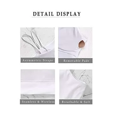 MELYUM Womens Long Line Sports Bra One Strap Workout Crop Tank Tops Supportive Yoga Open Back Asymmetrical Activewear White