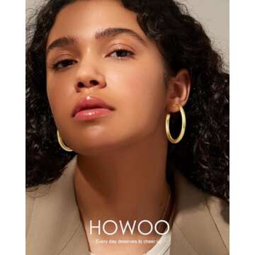 Gold Hoop Earrings for Women 14K Gold Plated Chunky Hoop Earrings for Women Thick Lightweight Hoop E...